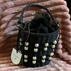 Kate Spade Black Wicker Bag with Pearl Accents